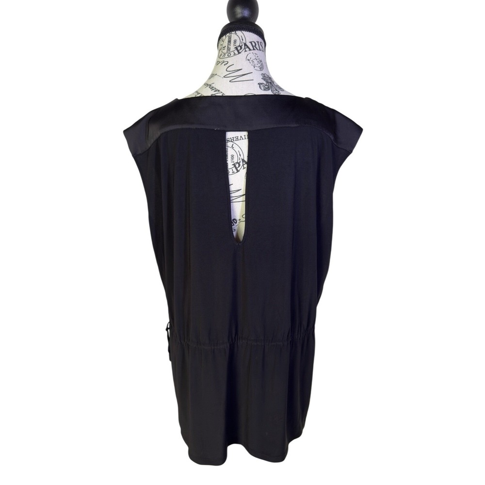 Calvin Klein Black Tunic Blouse Women XL Sheer Yoke Elastic Waist Sleeveless Top - Picture 3 of 8
